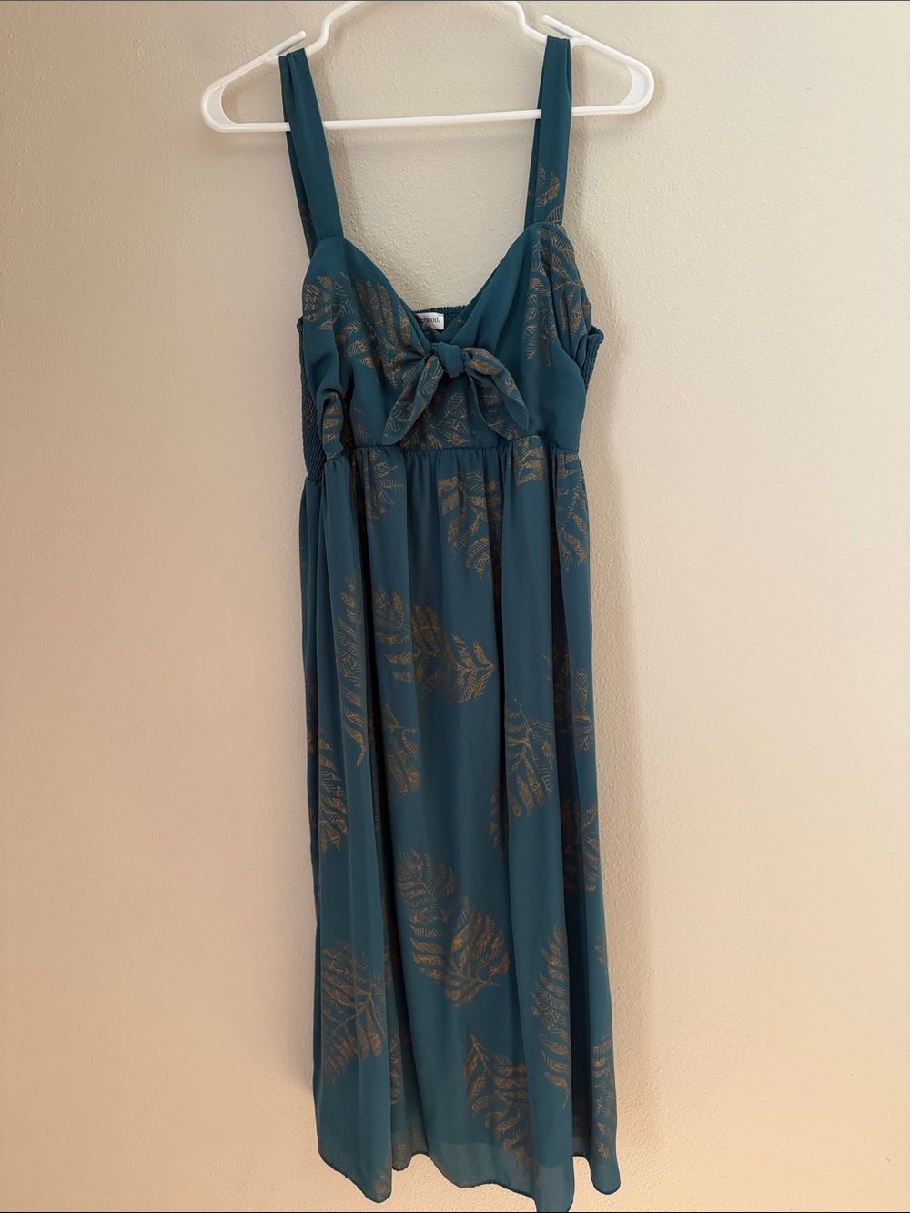 Motherhood Maternity Green Tie-Front Gold Leaf Dress Size L
